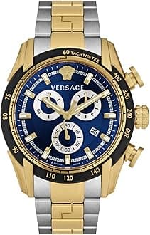 Versace V-Ray Collection Luxury Mens Watch Timepieces with a Two Tone Bracelet and Case Featuring a Blue Dial