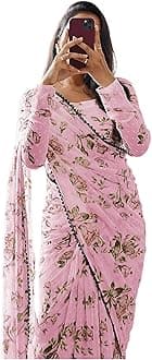 Stylescope Women's Georgette Digital Floral Print Ready To Wear Saree With Georgette Floral Print Unstitched Blouse Piece.
