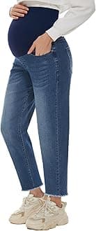 Women's Maternity Boyfriend Jeans Over Belly Stretch Comfy Loose Casual Denim Pants with Pockets for Everyday Wear