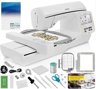 Brother NQ1700E Embroidery Machine, 6" x 10" Field Size, Cuts Jump Stitches, Wireless, Includes BES Lettering Software + Brother Magnetic SAMF180 Hoop + Mr. Vac & Mrs. Sew - Embroidery Magic Video