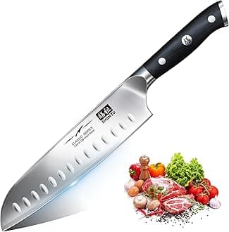 SHAN ZU Kitchen Knife with 18 cm Japanese Santoku Knives Professional Ultra Sharp Chef Knife German Stainless Steel Blade, Utility Knives with Ergonomic Handle for Cutting Fruit, Vegetables, Meat