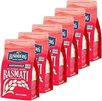 Lundberg Basmati Rice, Long Grain White Rice - Non-Sticky, Fluffy, Nutty, Aromatic Rice, Vegan Food, Healthy Meals, Gluten-Free Rice Grown in California, 32 Oz (Pack of 6)