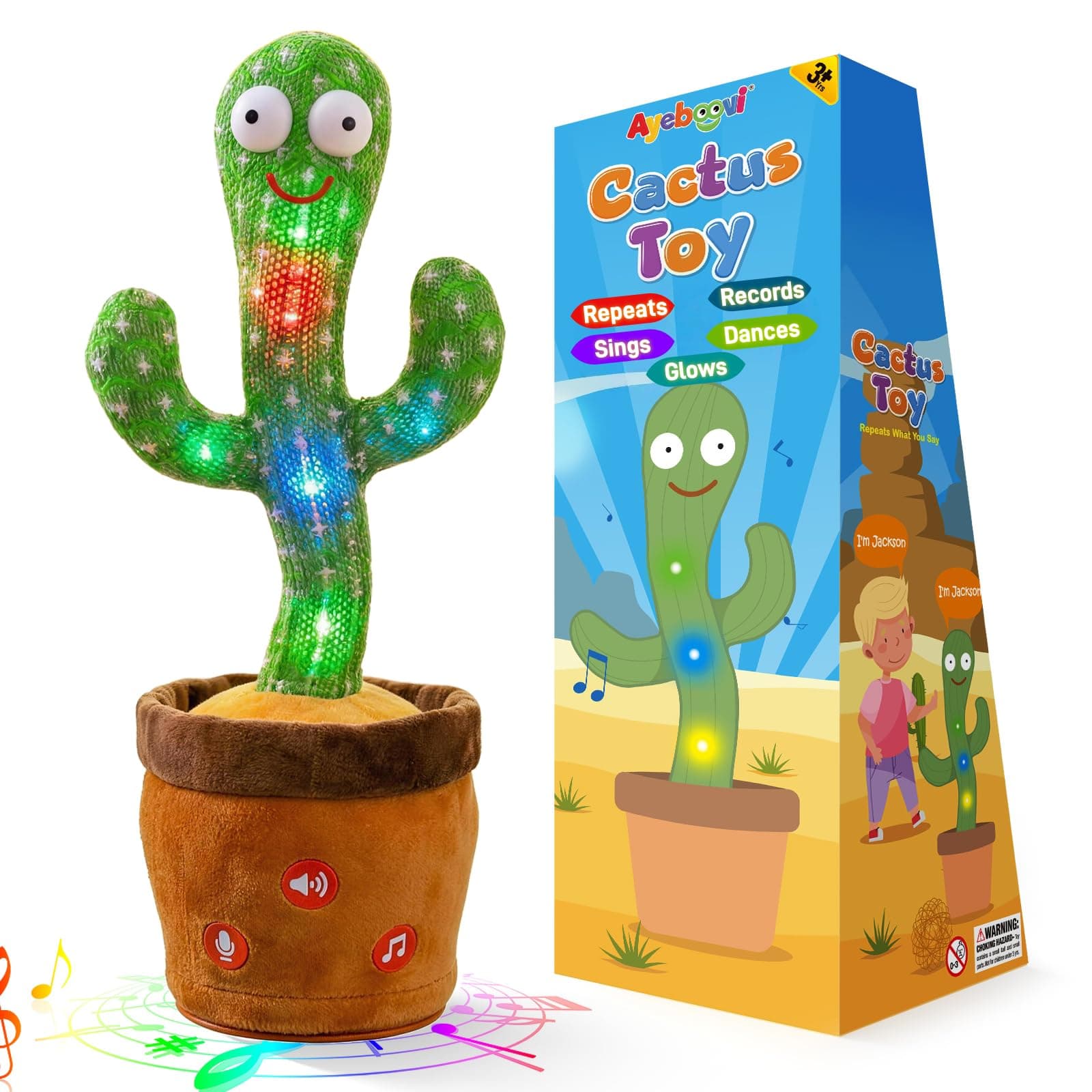 Baby Toys Dancing Talking Cactus, Volume Adjustable Mimicking Recording Cactus Toy Repeats What You Say, Toddler Toys Singing Cactus with 120 Songs, Tummy Time Toys for Kids Boys Girls