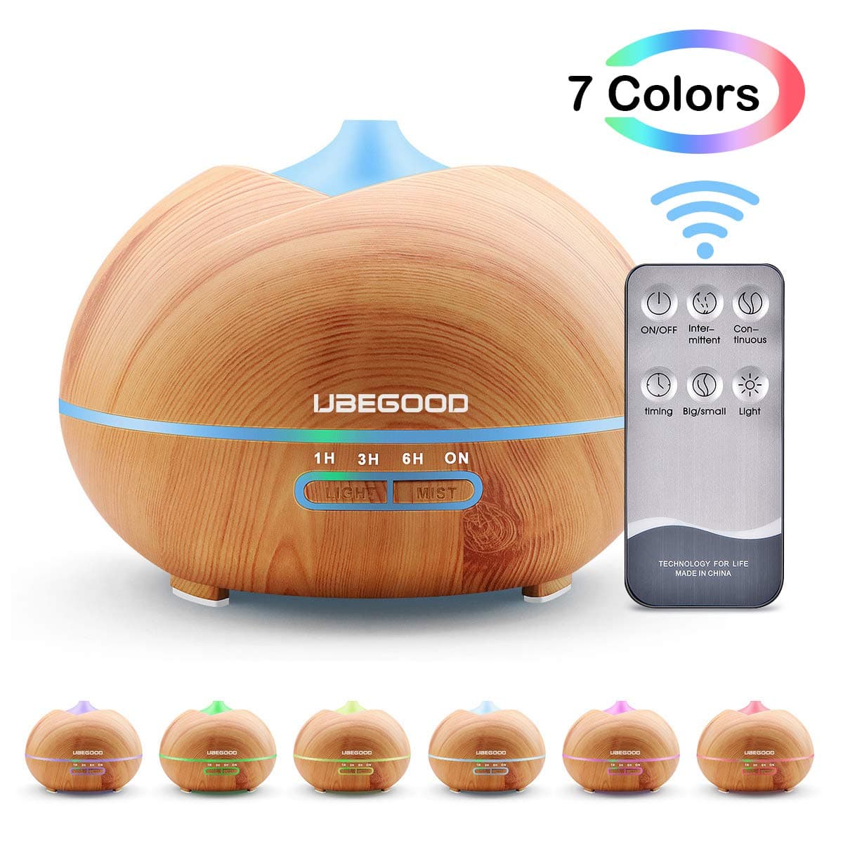 Essential Oil Diffuser, UBEGOOD 400ml Oil Diffuser with Remote, Ultrasonic Aromatherapy Diffuser with 4 Timer & 7 Color Lights, Waterless Auto-Off Humidifier for Bedroom Home - Yellow