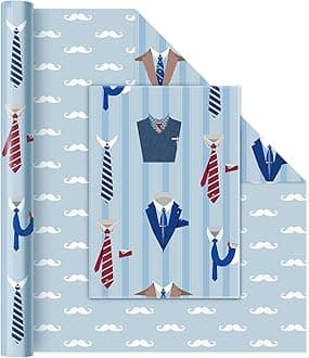 WERNNSAI Father's Day Wrapping Paper - 1 Roll 17” x 33 ft Fathers Gift Wrap Paper blue Reversible Gentlemen Design for Men Fathers Birthday Wrapping Paper Happy Father's Day Gift DIY Decorations