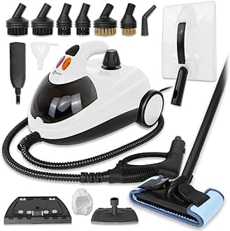 Rollibot Multipurpose Steam Cleaner with 18 Accessiores, Portable Steamer for Floor, Carpet, Kitchen, Bath Room, Tile & Window, Couch, Car Chemical-Free Cleaning and Wallpaper Removal, White