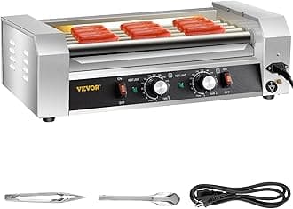 VEVOR Hot Dog Roller, 12 Hot Dog Capacity 5 Rollers, 750W Stainless Steel Cook Warmer Machine with Dual Temp Control, LED Light and Detachable Drip Tray, Sausage Grill Cooker for Kitchen Restaurant