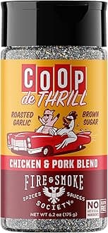 Fire & Smoke Society Coop de Thrill BBQ Seasoning | Chicken Seasonings and Pork Rubs for Smoking and Grilling | Chicken Wings, Pork Seasoning, Poultry | Black Pepper, Chili Pepper, Brown Sugar | M 6.2 oz