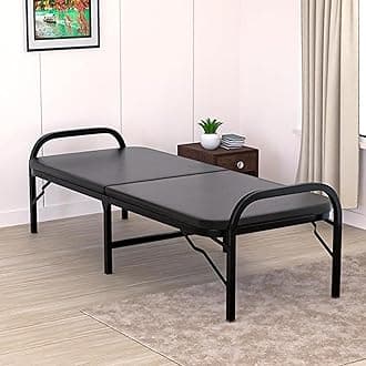 beAAtho® Metal Folding Single Bed with Fitted Double Layer Mattress for Sleeping | Guest Bed | Easily Storable Bed | Space Saving Single Bed | Sturdy Bed Frame (Double Layer Foam, 2.5ft x 6ft)