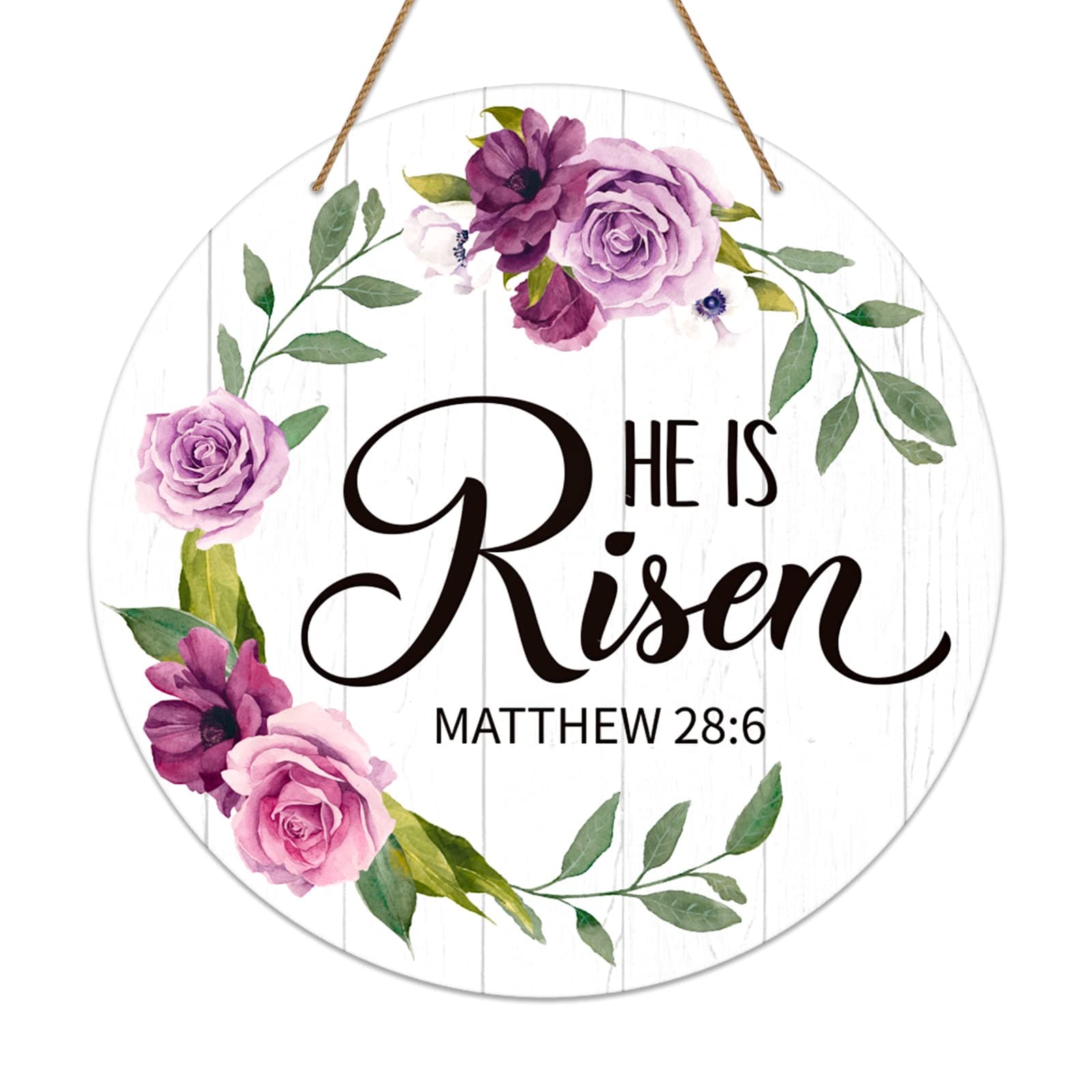 SICOHOME He is Risen Easter Decor - 11.8" He is Risen Door Sign Religious Christian Gift Vintage Floral Easter Door Decorations for Home Wall Farmhouse Indoor Outdoor Spring Hanging Sign