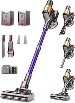 Cordless Vacuum Cleaner, 2 Batteries 120 Mins Runtime, 550W 45KPA Stick Vacuum with Self-Standing, Tangle-Free Brush, LED Display, Vacuum Cleaner for Home Hardwood Floor, Carpet, Pet Hair