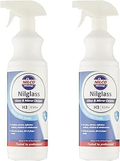 Nilco Set of 2 Nilglass Professional H3 Glass Mirror Cleaner 1 Litre - Trigger Spray Bottle For Cars Homes Window Cleaning No Smears Quick Easy to Use Also Very Good on Chrome - TWO PACK