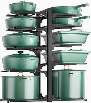 ORDORA 10-Tier Pots and Pans Organizer under Cabinet, Kitchen Cabinet Organizers and Storage, Heavy Duty Pots and Pan Storage Rack Organizer inside Cabinet, Adjustable