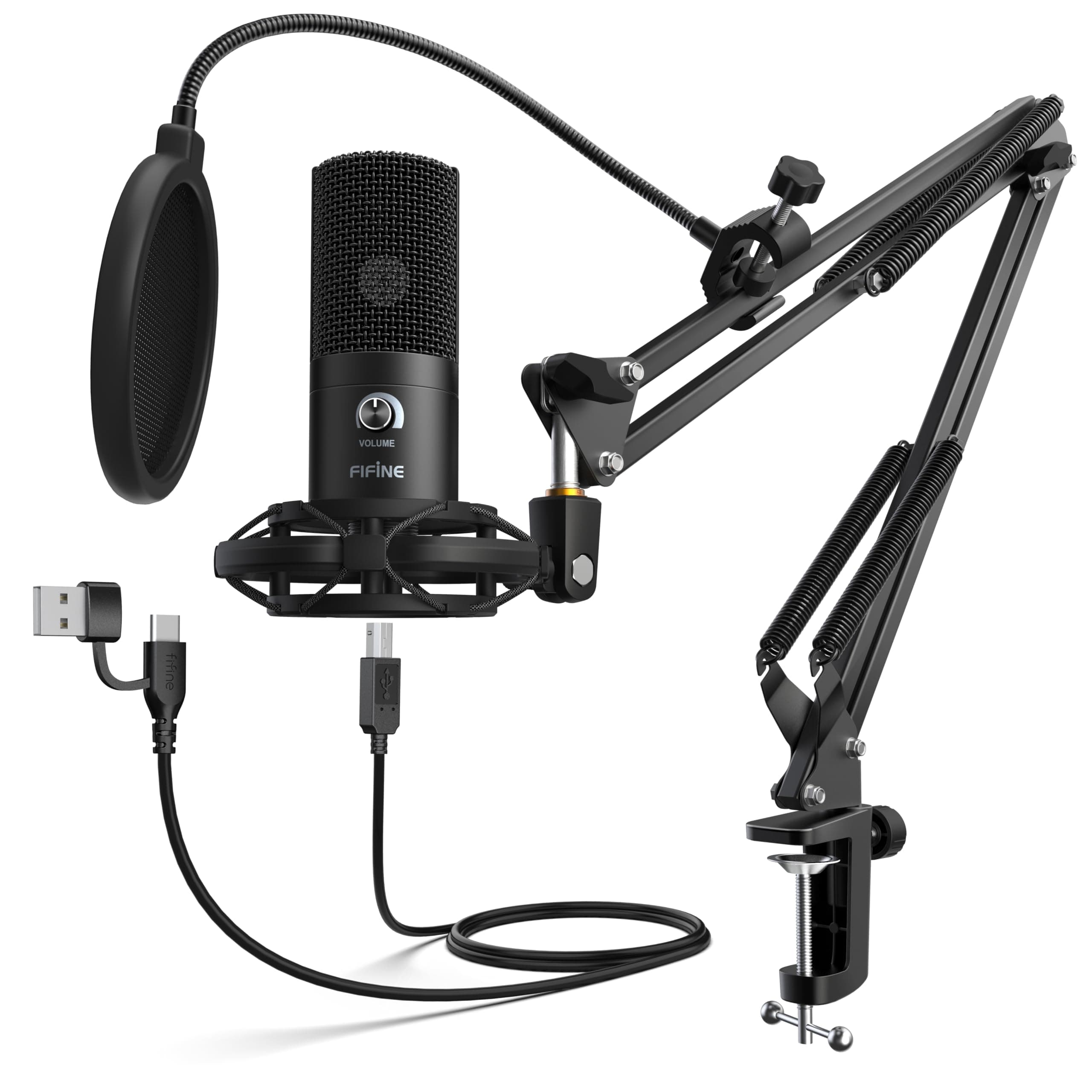 USB Microphone Kit Condenser Studio Microphone for Computer, PC Mic with Adjustable Scissor Boom Arm Stand Shock Mount Volume Control for Gaming,Streaming,Podcast,Recording Vocal,YouTube-T669