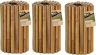 Set of 3 Heavy Duty Wooden Bamboo Garden Edging Border 30cm x 300cm Log Roll Lawn Edge for Flower Beds Grass Yard Pathways
