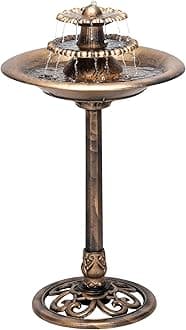 Alpine Corporation 3-Tiered Pedestal Water Fountain and Bird Bath - Ceramic Vintage Decor for Garden, Patio, Deck, Porch - Bronze