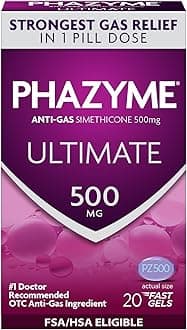 Ultimate Strength Anti-Gas 500 mg Simethicone Gas Relief for Adults, Fast Gels Quickly Ease Bloating, Pressure and Discomfort, 20 Count