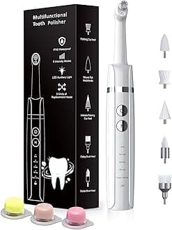 Tooth Polisher, Rechargeable Tooth Whitening Kit for Teeth Cleaning and Whitening, with 3 Tooth Polish Paste and 5 Brush Heads, LED Light, Easy to Use at-Home Personal Dental Care Kit