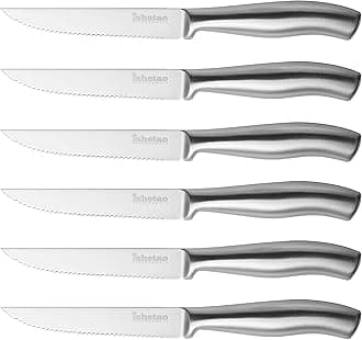 Steak Knives Set of 6 - Dishwasher Safe, Rust-Free Stainless-Steel Steak Knives with Sharp Serrated Edge & Ergonomic Non-Slip Handle, Rust-Proof & Scratch-Resistant