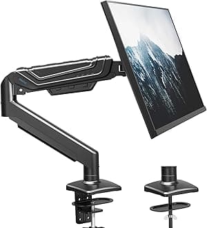 Single Monitor Arm Desk Mount for 13-34 Inch Screens, Adjustable Gas Spring Arm with Tilt, Swivel, Rotation, VESA 75x75mm 100x100mm, Holds up to 19.8lbs, C-Clamp & Grommet Base, Ergonomic Stand