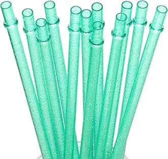 Dakoufish BPA-Free 12 Piece 11 Inch Reusable Clear Plastic Glitter Sparkle Drinking Straw Plus one Cleaning Brush (Mint,11inch)