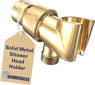HammerHead Showers 100% METAL Head Holder for Hand Held heads, Polished Brass | Adjustable Arm Mount with Universal Wall Hook Bracket and Brass Pivot Ball