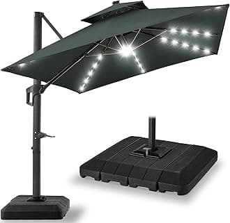 Best Choice Products 10x10ft Cantilever Patio Umbrella w/Base Included, Solar LED Lights 360 Rotation Large Offset Hanging Outdoor Shade for Deck Pool Backyard w/Stand – Slate