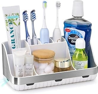 Toothbrush Holders for Bathrooms Countertop Organizer - Kids Electric Toothbrush and Toothpaste Holder Detachable 7 Slots Tooth Brush Organization Bathroom Accessories Storage Vanity, Silver