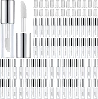100 Pieces Clear Mini Lip Gloss Tube Refillable Empty Lip Balm Containers Bottles Transparent Mini Lipstick Containers for Women Girls DIY Makeup,1.2 ml (Silver)