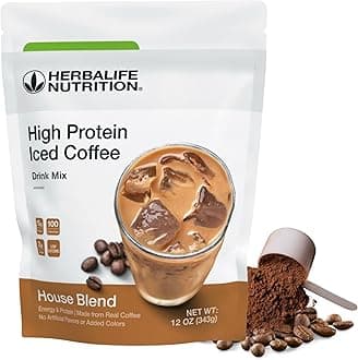 HERBALIFE NUTRITION High Protein Iced Coffee Drink Mix: (House Blend 12 oz 343g) Energy and Protein, Made From Real Coffee, 12 ounces