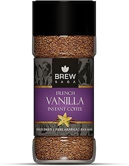 BREWSAGA French Vanilla Instant Coffee Granule Bottle |100% Arabica | Freeze-Dried | Vanilla Flavoured Coffee | No Added Sugar | Coffee Powder In Fresh | Makes 50 Cups | 100 Gram