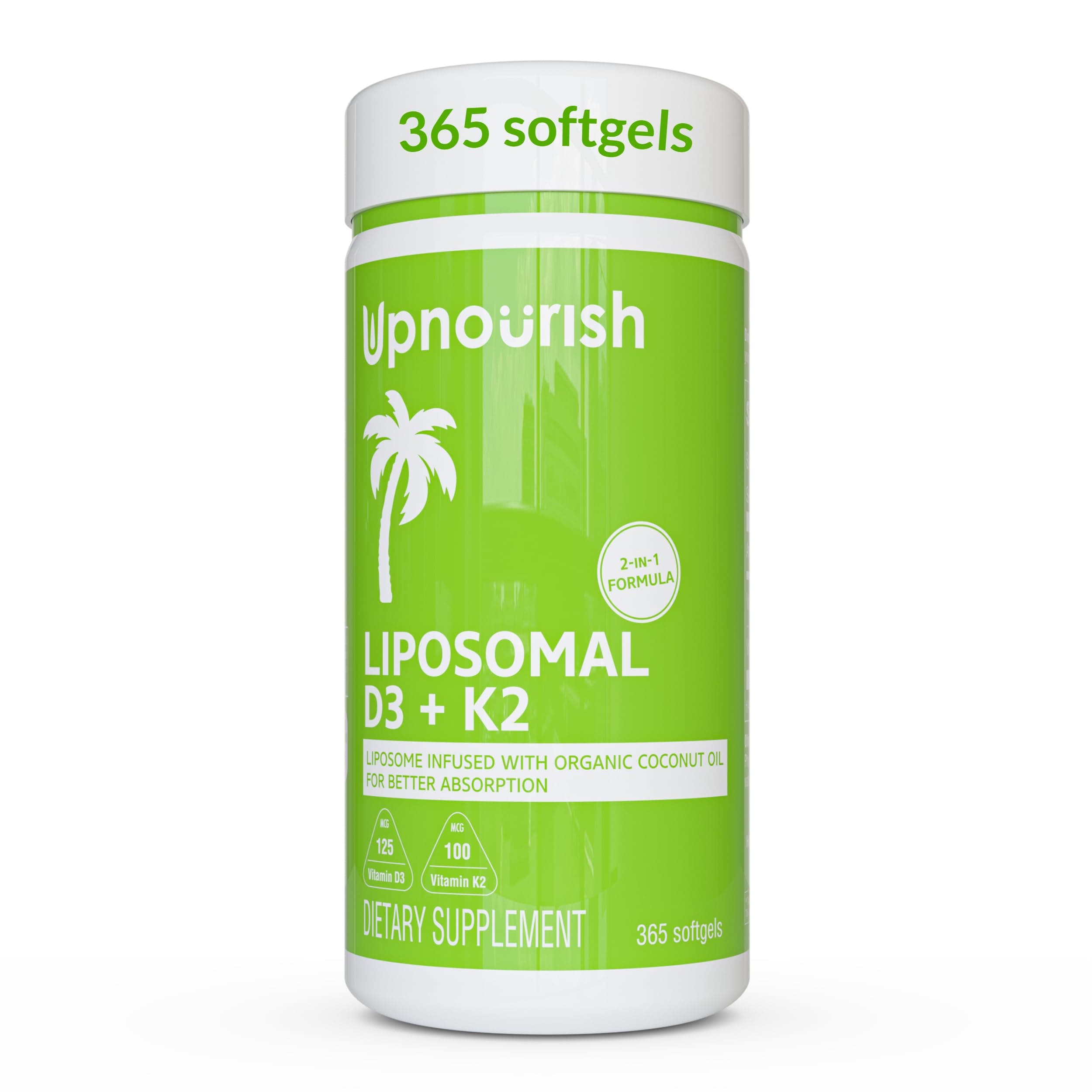 UpNourish Liposomal D3 & K2 MK-7, Advanced Absorption for Optimal Bone and Im...