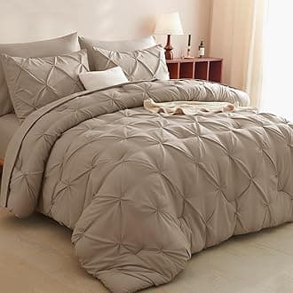 CozyLux Full Size Comforter Sets Khaki, 7 Pieces Pintuck Bed in A Bag Khaki Comforter Full Size, Pinch Pleat Bedding Sets with All Season Comforter, Sheets, Pillowcases & Shams