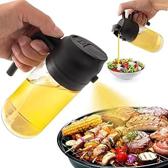 mqnxoi 2 in 1 Glass Oil Sprayer & Dispenser, 470ml Glass Olive Oil Sprayer,Cooking Oil Sprayer,Oil Spray Bottle For Kitchen,Canola Oil Sprayer,Fryer For Salad, Baking,Frying,BBQ,Oil sprayer (Black)