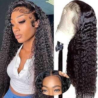 Wear and Go Glueless Wigs Human Hair Pre Plucked Pre Cut Deep Wave Lace Front Wig 4x4 Lace Closure Curly Human Hair Wig for Black Women 180% Density Curly Lace Front Wigs Glueless 22 Inch