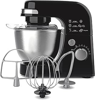 Electric Stand Mixer, 4 Quarts, Dough Hook, Flat Beater Attachments, Splash Guard 7 Speeds with Whisk, Black