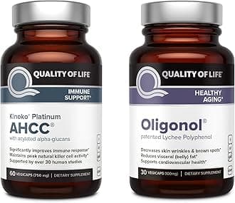 Kinoko Platinum AHCC 750 mg and Oligonol Lychee Extract - for Immune Support, Healthy Aging
