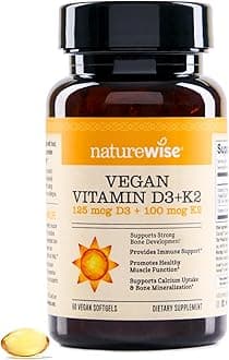 NatureWise Vegan Vitamin D3 + K2 - Natural D3 5000IU + Natural Vitamin K2 100mcg - Bone Support - High Absorption with Organic Cold-Pressed Olive Oil - Non-GMO