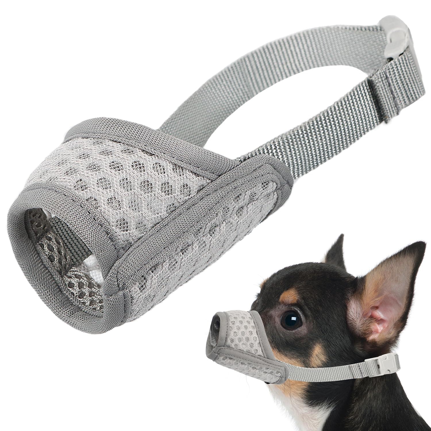 Dog Muzzle, Puppy Soft Mesh Muzzle for Small Medium Large Dogs Chihuahua Poodles Beagle Dachshund Corgis Labrador for Biting Chewing Grooming that Allows Panting Drinking(XXS, Grey)