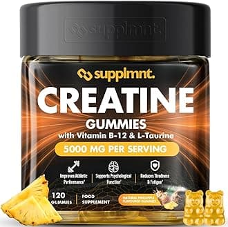 Supplmnt.Creatine Gummies 5000mg 120ct Max Strength Muscle Growth/Recovery Supplements for Men & Women Creatine Monohydrate, B12 & L-Taurine Chewable Gummies, 1 Month Supply (Pineapple)