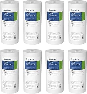 Pentair Pentek DGD-2501 Big Blue Water Filter, 10-Inch Whole House Sediment Filter Cartridge Replacement, Dual-Gradient Density Spun Polypropylene, 10" x 4.5", 1 Micron, Pack of 8