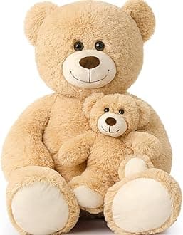 Tezituor Big Teddy Bear with Baby, 39 inch Large Mommy Teddy Bear with Baby, Giant Stuffed Bear for Kids, Girlfriend on Mother's Day, Valentine, Christmas, Baby Shower, Light Brown