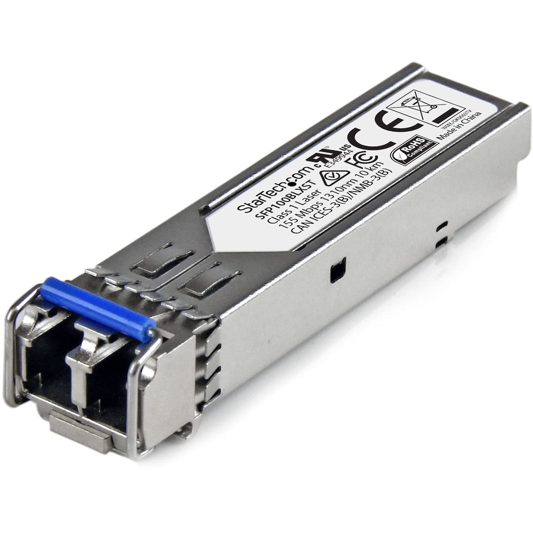 StarTechcom MSA Uncoded Compatible SFP Module - 100BASE-LX - 100MbE Single Mode Fiber (SMF) Optic Transceiver - 100Mb Ethernet SFP - LC 10km - 1310nm - DDM (SFP100BLXST),Silver
