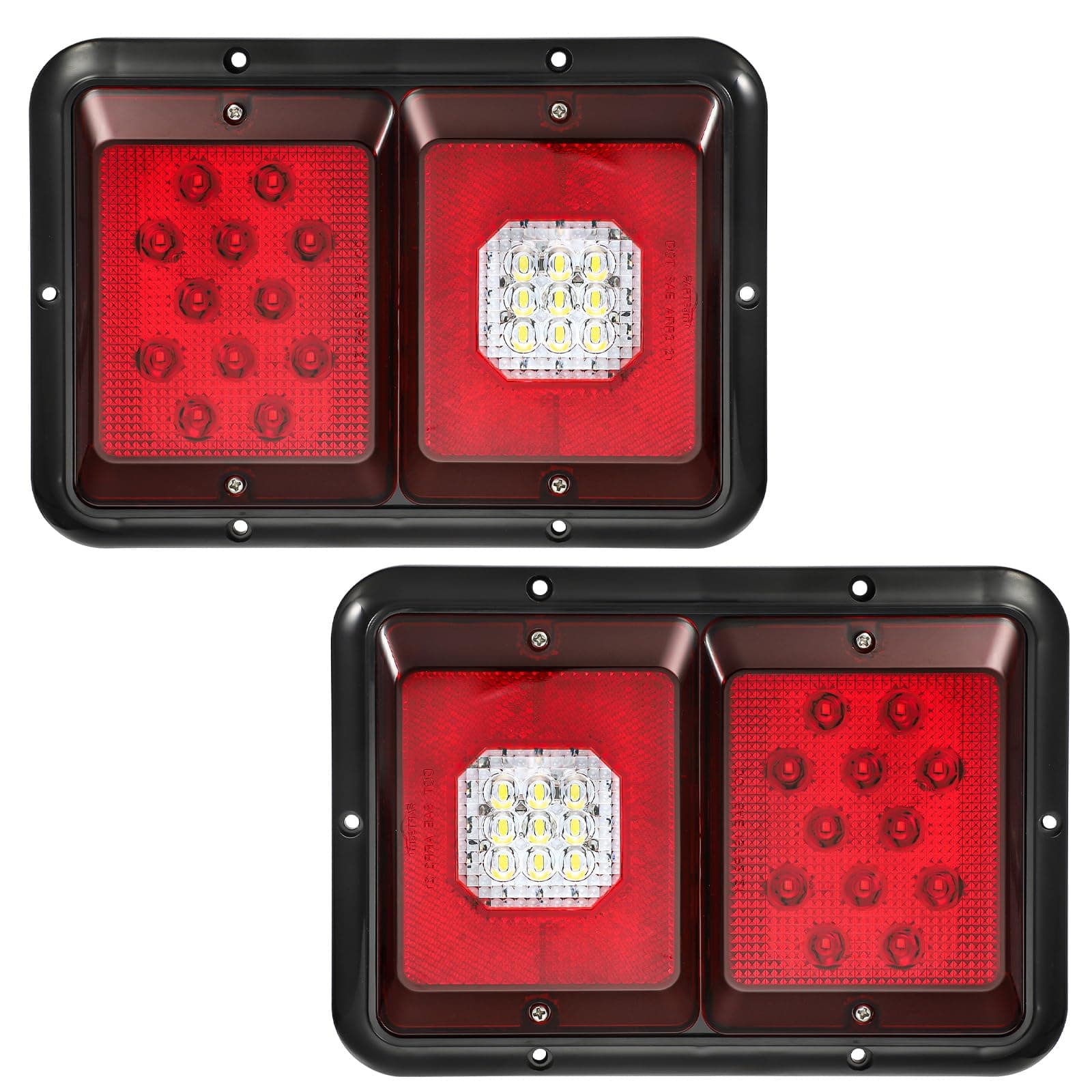 Partsam 2Pcs Double Led Trailer Tail Lights with Horizontal Mount Dual Stop Turn Tail Backup Reverse Lights 33 LED, Surface Mount RV Double Led Taillights, RV Double Led Tail Lights, Black Base