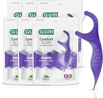 GUM Comfort Slide Floss Picks - Perfect for Tight Teeth - Extra Strong Shred-Resistant Dental Floss, Easy Grip Handle - Dental Flossers for Adults - Fresh Mint Flavor, 120 Count (Pack of 6)