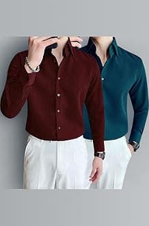 GRECIILOOKS Men's Formal Button Down Shirt – Slim Fit Shirt's for Men | Textured Long Sleeve Polycotton| Business & Meeting Ready (Available in Plus Size and Combo Pack of 2)