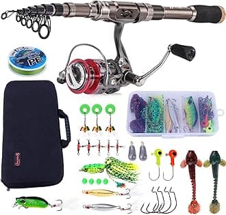 Sougayilang Fishing Rod and Reel Set Carbon Fiber Telescopic Fishing Rod 12+1BB Spinning Reel with Carry Case for Saltwater Freshwater