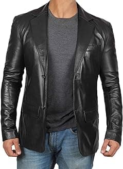 Leather Blazer For Men - Casual Mens Dress Jacket Real Lambskin Leather Sports Coat and Jackets