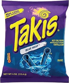 Takis Blue Heat Rolled Tortilla Chips, Hot Chili Pepper Artificially Flavored, 4 Ounce Bag