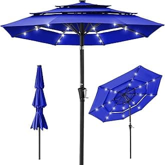 Best Choice Products 10ft 3-Tier Patio Umbrella, Outdoor Market Sun Shade for Backyard, Deck, Poolside w/ 24 LED Lights, Tilt Adjustment, Easy Crank, 8 Ribs